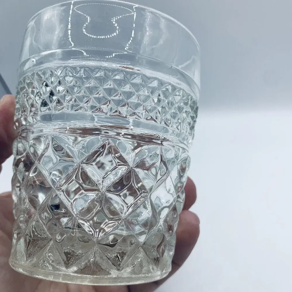 Clear Glass Tumbler w/Fan Diamond Pattern 3.75 In Tall x 3.25 “ Diameter